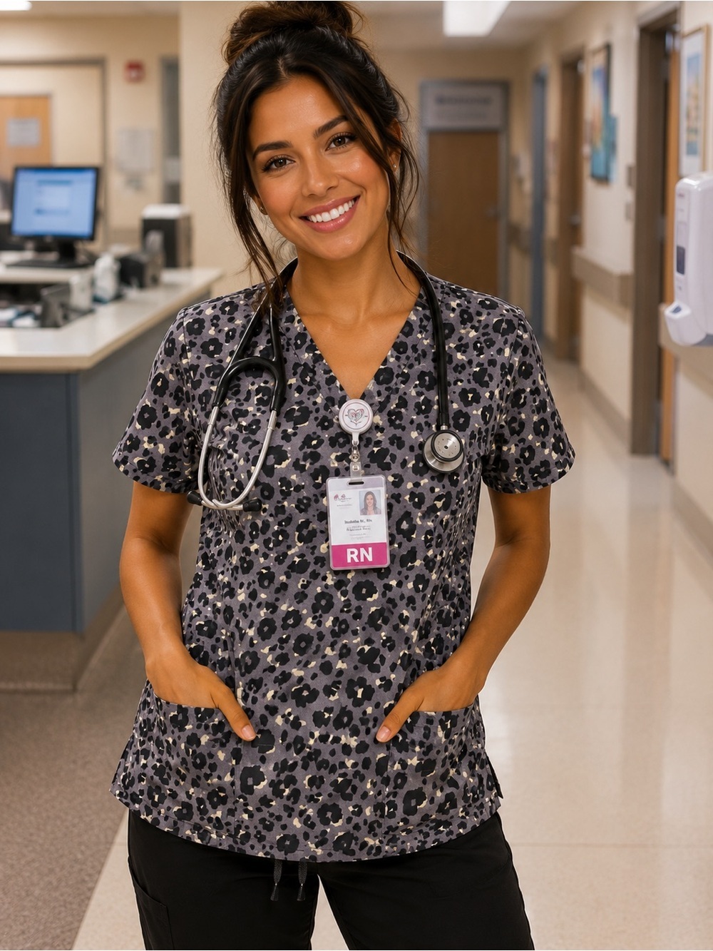 Scrubstar  Leopard Print Short Sleeve Scrub top